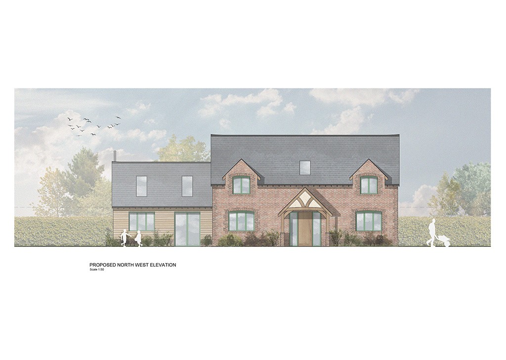 Lot: 32 - ENVIABLE RURAL FREEHOLD SITE WITH PLANNING CONSENT FOR A DETACHED DWELLING WITH THREE BAY CAR BARN - Proposed N W elevation